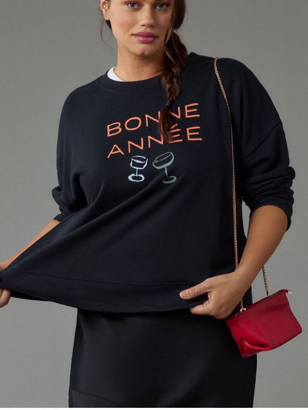 Maeve Black 'Bonne Année' Graphic Sweatshirt with Orange Lettering